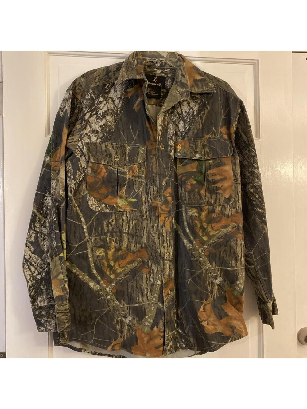 Vintage Browning Mossy Oak Long Sleeve Button Up Camo Shirt Medium